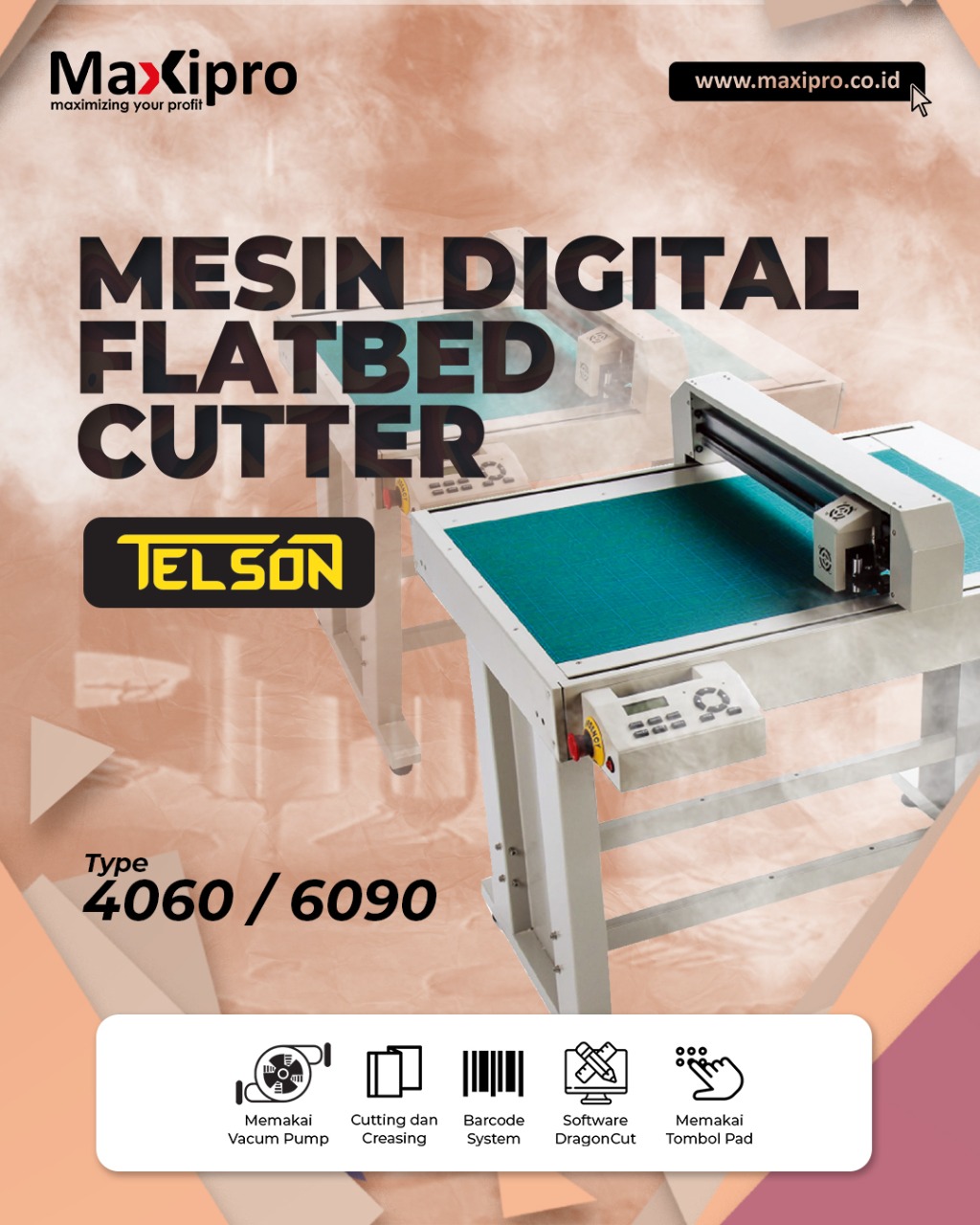 slider mesin flatbed cutter telson maxipro