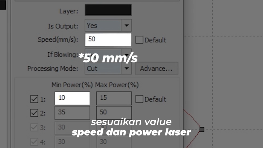 Setting power dan speed laser cutting kertas