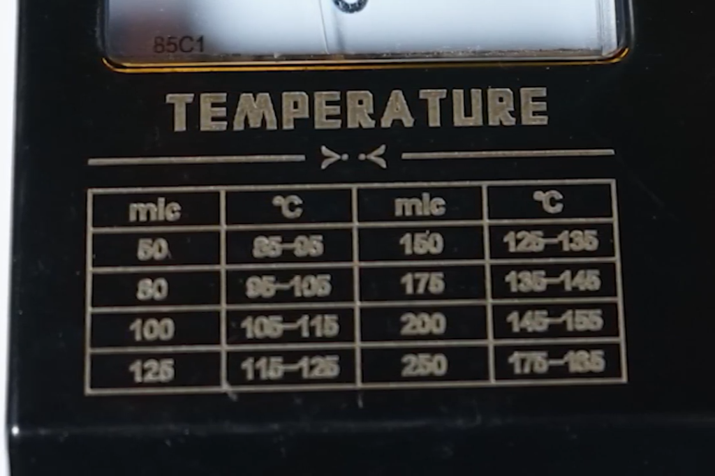 Tabel Temperature Mesin Laminating YG320 sesuai ketebalan