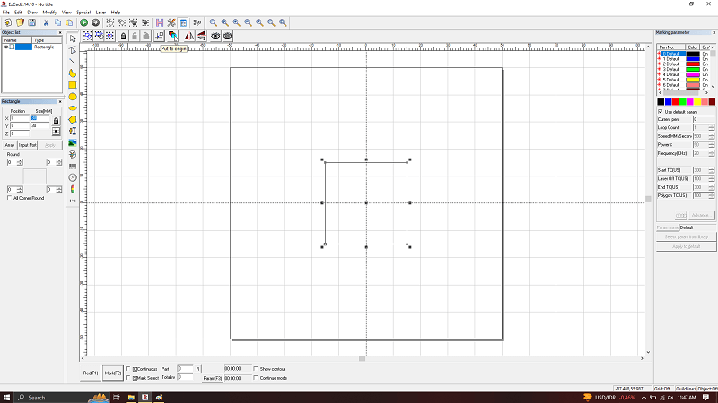 Membuat dan centering bentuk kotak persegi pada EzCad