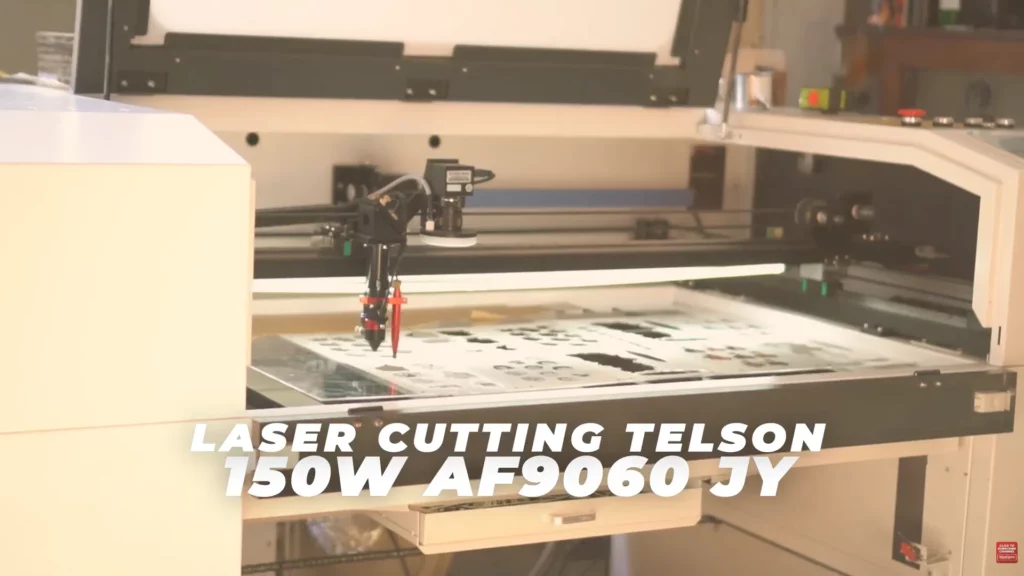 Proses laser cutting akrilik 3mm menggunakan Mesin Telson 150W AF9060 JY Maxipro Indonesia